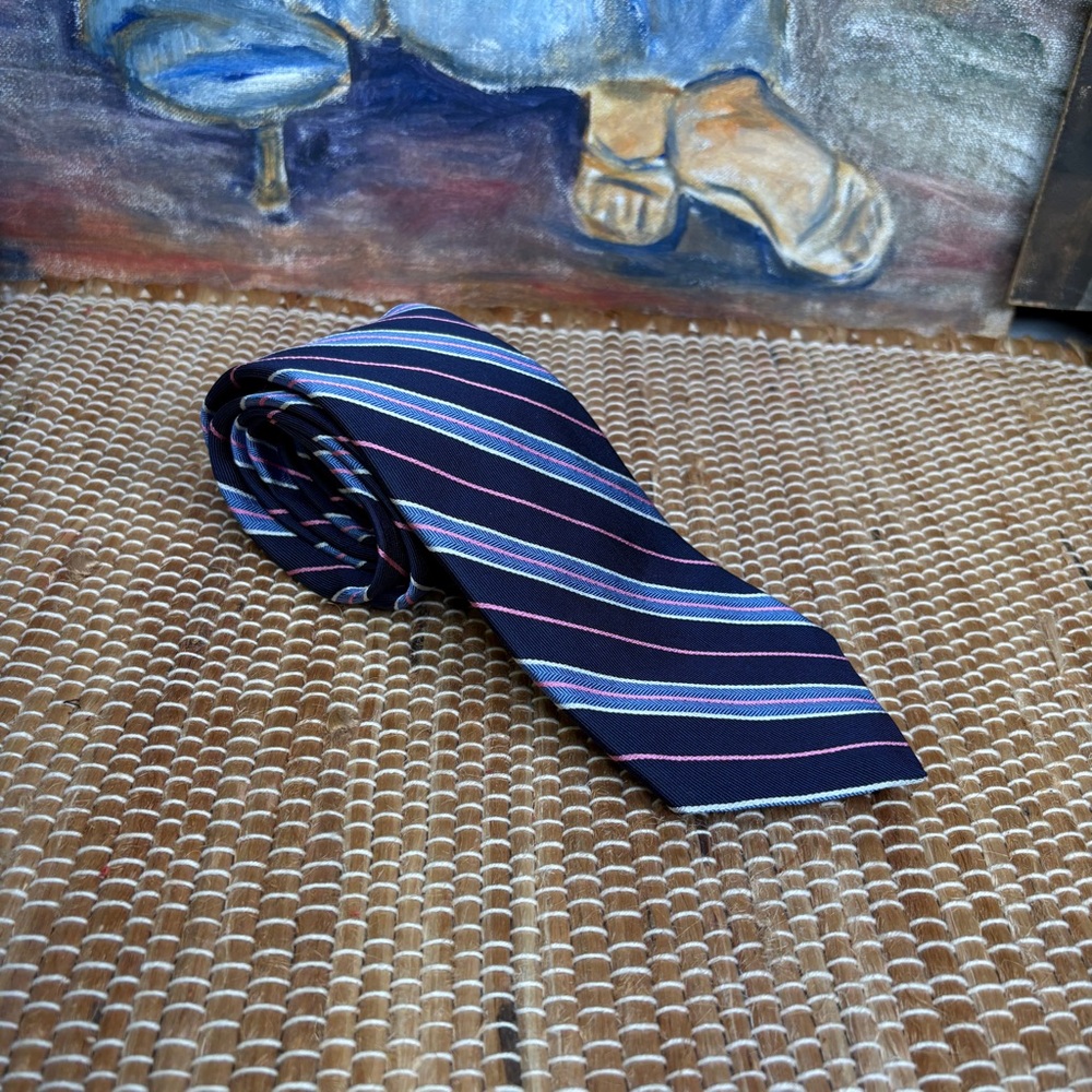 Brooks Brothers Silk Blue White Navy & Pink Diagonal Striped Tie